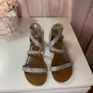 Silver shiny rhinestone crossover sandals